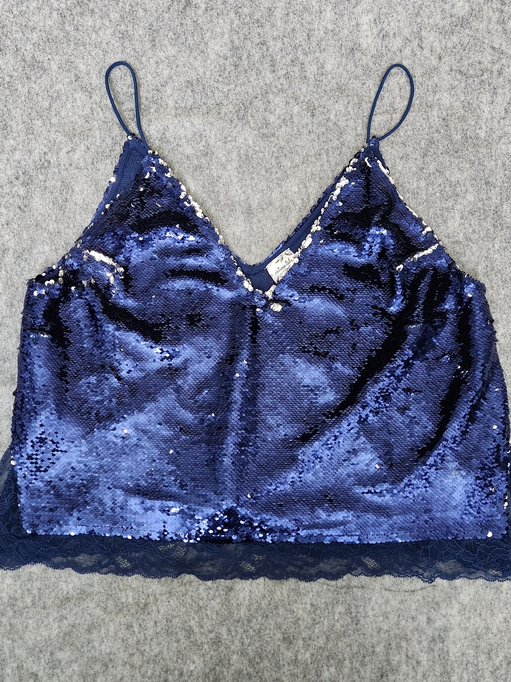 Free People Intimately Swingin Sequins Surplice Cami Women's L Blue Silver Sexy